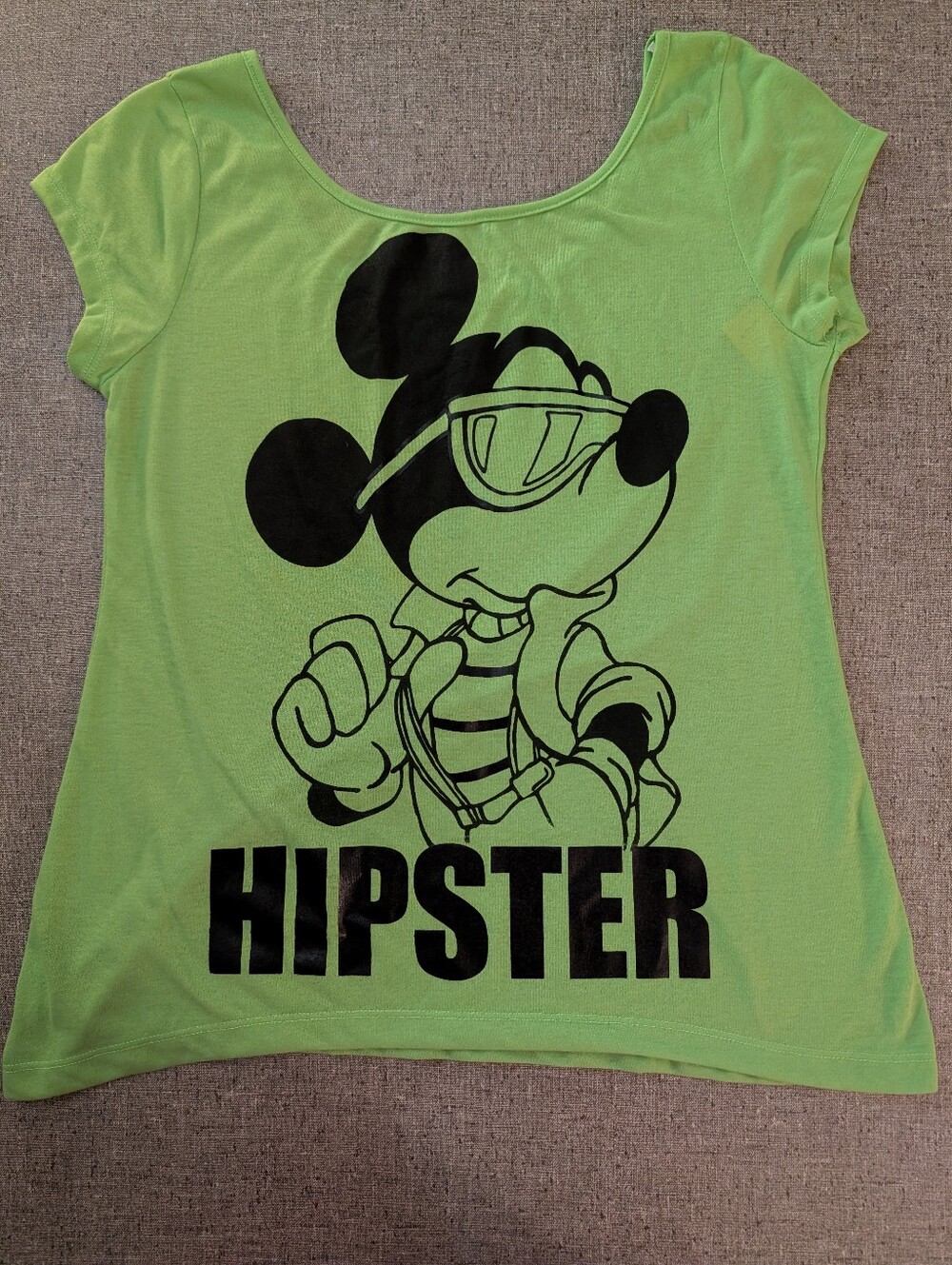 Disney Lime Green Poly Mickey Hipster Tee Size L